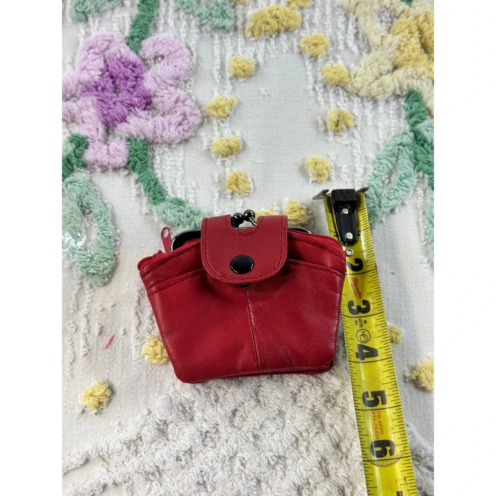 Hampton Direct Red Leather Coin Purse Kiss Lock Multi Pocket Wallet 62654 NEW